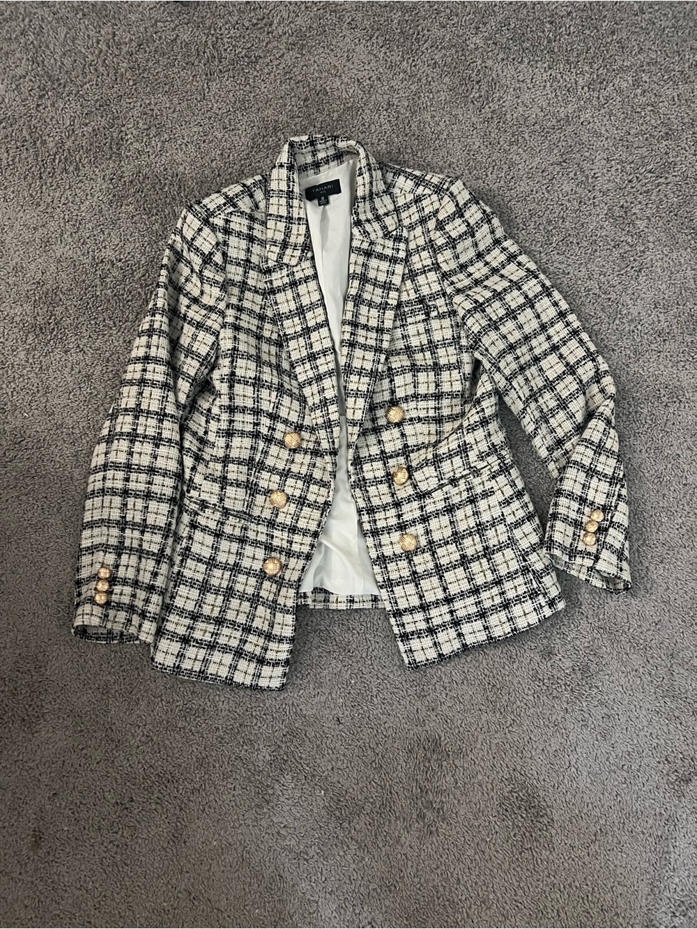 Tahari ASL Faux Double-Breasted Tweed Blazer – Black/Beige – Women’s Size 8 - Picture 4 of 11